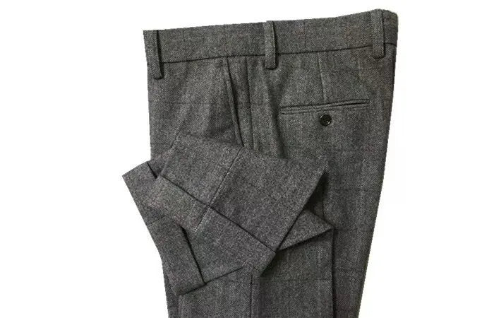 Autumn New Warm Wool Herringbone Casual Trousers British Retro Woolen Loose Straight Pants for Men