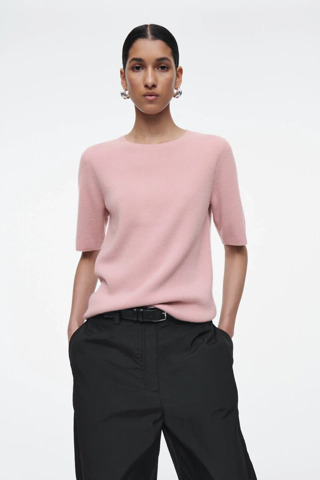 XIMIAN APPAREL 2026 YAZHIMEI cos spring new style of Women's casual fashion standard pink crew-neck knitted T-shirt