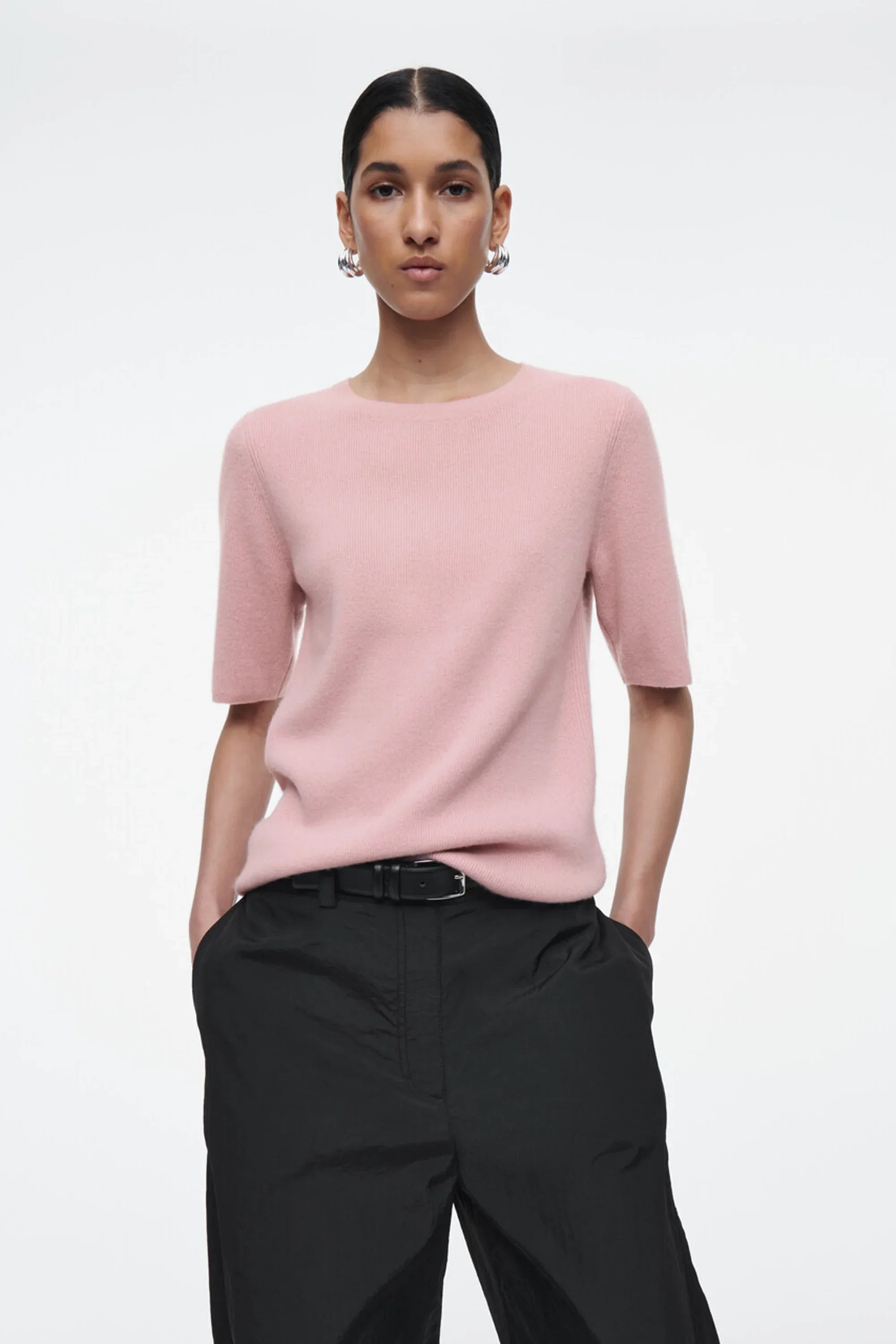 XIMIAN APPAREL 2026 YAZHIMEI cos spring new style of Women's casual fashion standard pink crew-neck knitted T-shirt