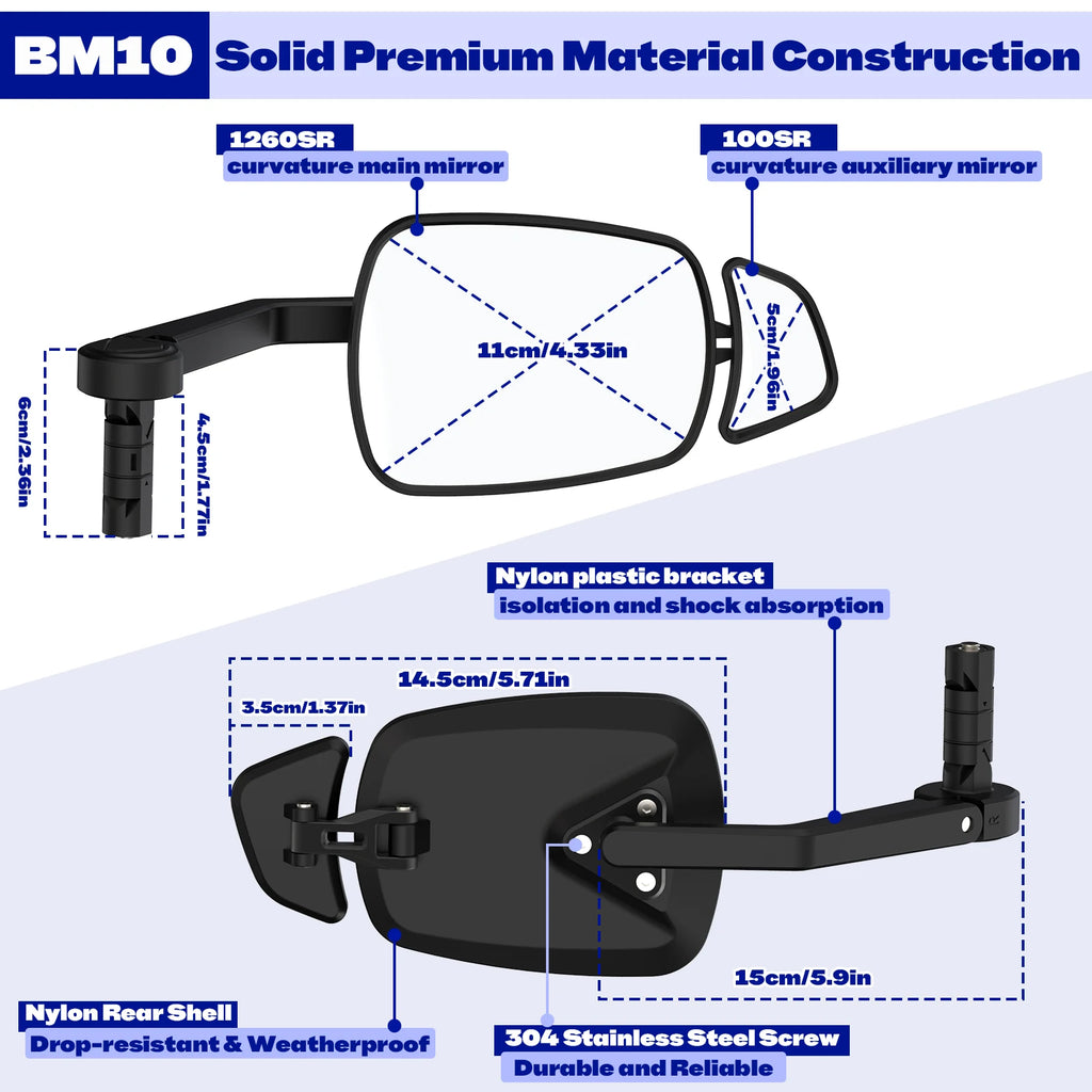 BUCKLOS Bike Rear View Mirror 360° Adjustable Wide Angle Anti-Glare Handlebar Plug Rearview Mirror E-Bike Small Auxiliary Mirror