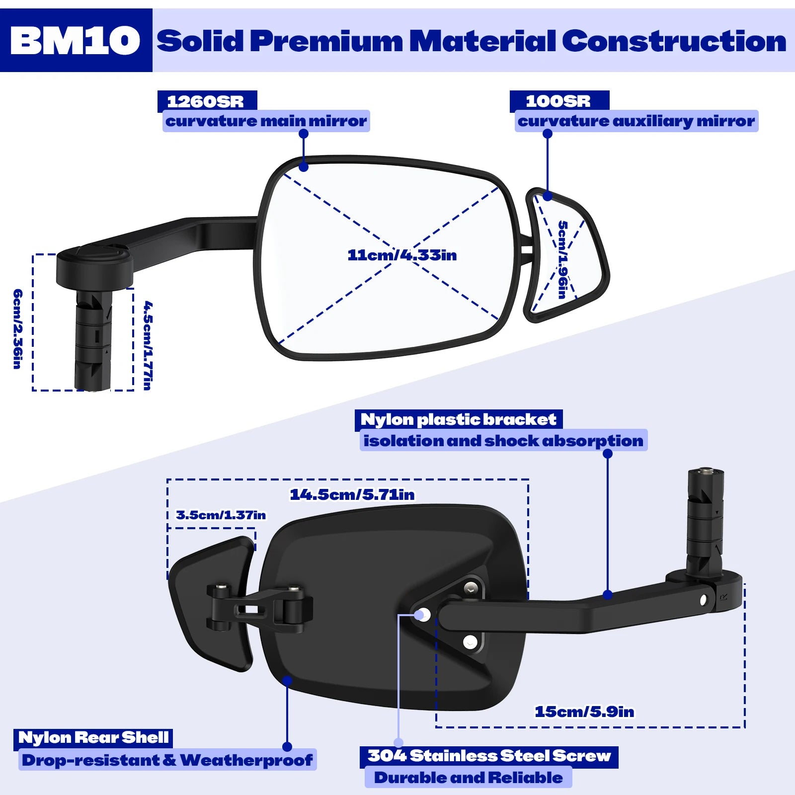 BUCKLOS Bike Rear View Mirror 360° Adjustable Wide Angle Anti-Glare Handlebar Plug Rearview Mirror E-Bike Small Auxiliary Mirror