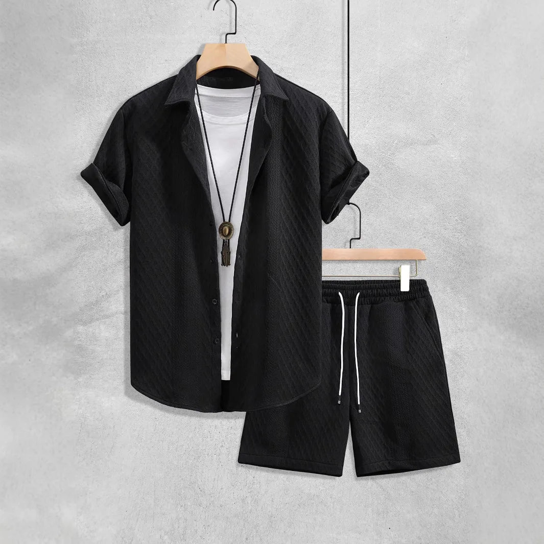 Men's Textured Short Sleeve Shirt & Shorts Set | Casual Two-Piece Outfit | Lightweight Summer Streetwear