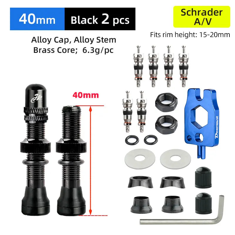 Deemount 2PCS Schrader A/V Valves 40/60mm CNC Machined Anodized for MTB Road Bike Tubeless Rims