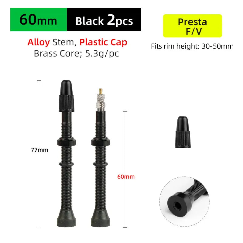 Deemount 2pcs 40/60/80mm Bike Presta/FV Valve Stem for Tubeless Tire MTB Road Bike Bicycle No Tube Rim Parts