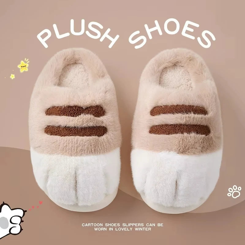 Newest cat paw feet slippers woman fluffy closed heel home shoes for women winter warm slip on animal claw slipper furry loafer