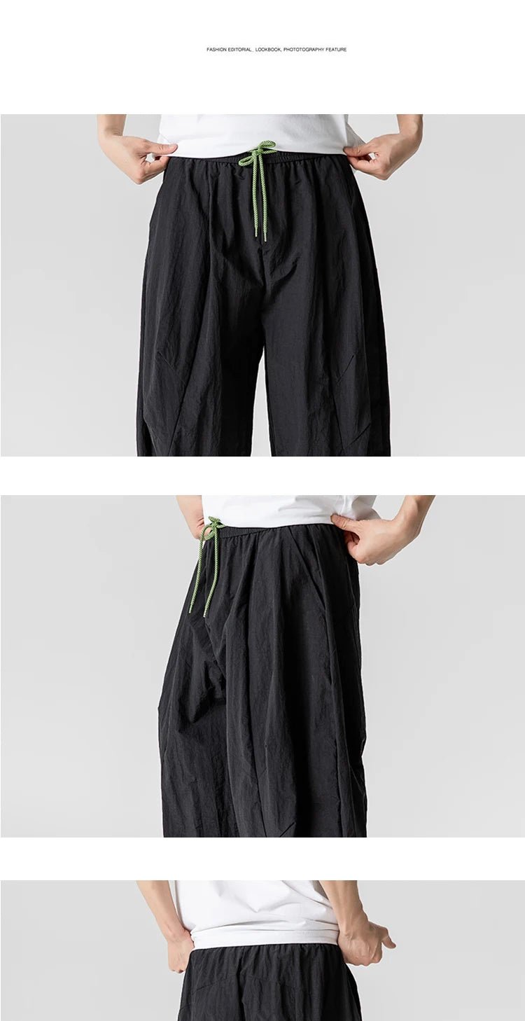 Wide Leg Pants Men and Women summer Light Thin Solid Straight Casual trousers Elastic Waist Harun Pant Loose Oversize Streetwear