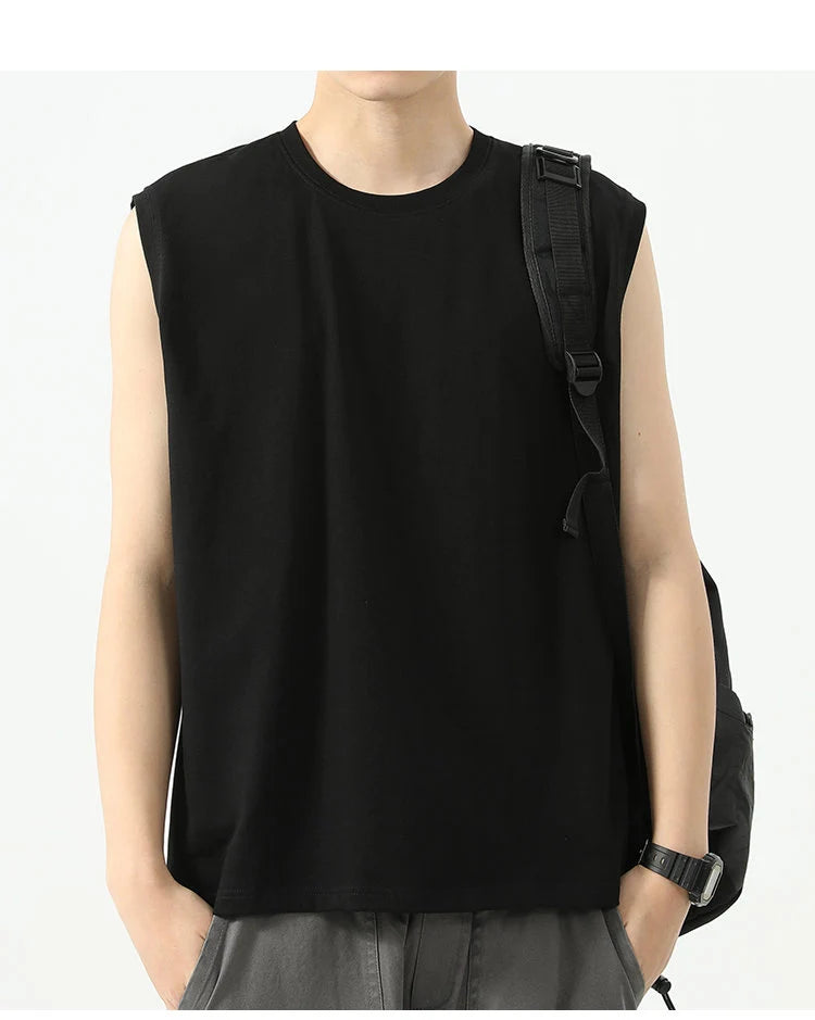 Summer Basic 100% Cotton Men Tank Tops Black White Gray