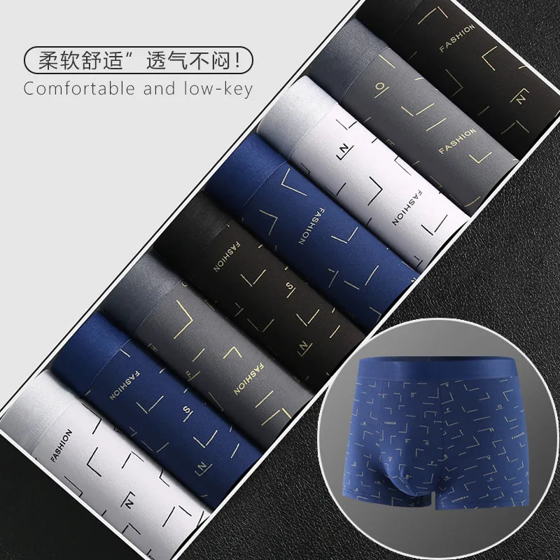 Underwear Man 2025 briefs mid-waist geometric print underpants solid cotton comfortable men's boxer briefs cheap clothing