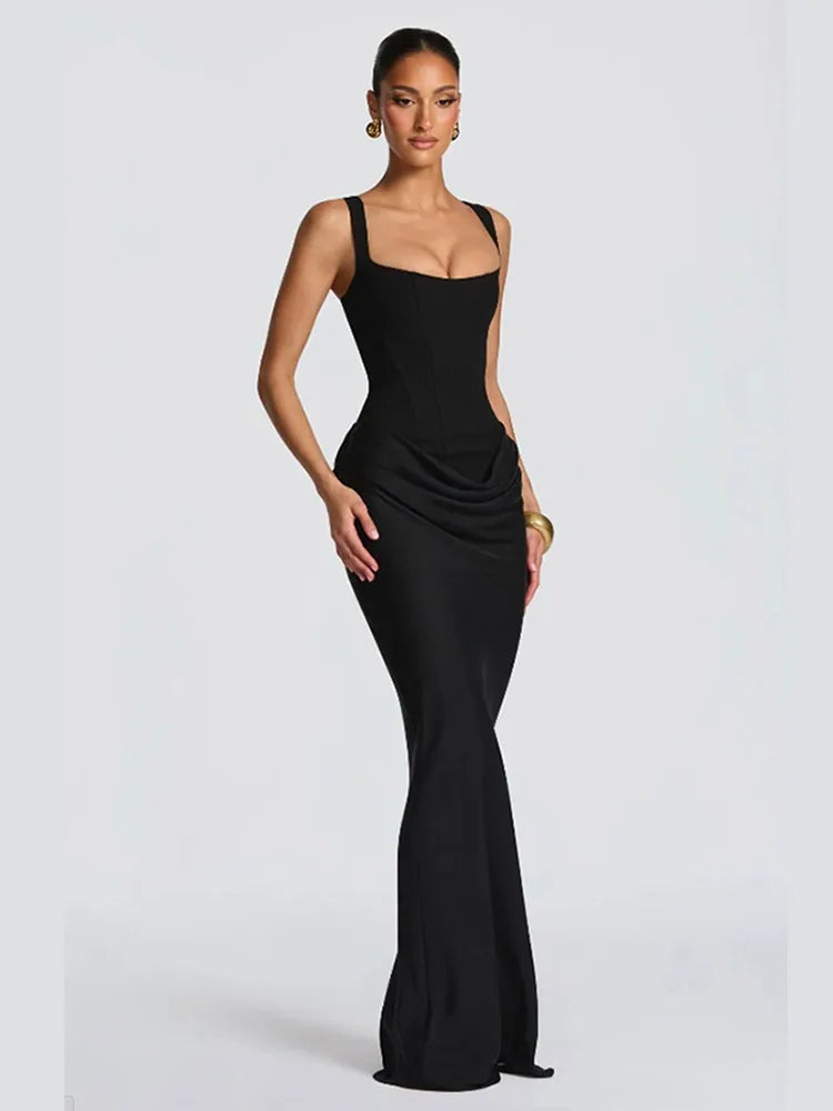Women Sexy Solid Pleated Strapless Dress Lady Chic Off-shoulder Backless High Waist Split Dresses 2026 Summer Evening Party Gown