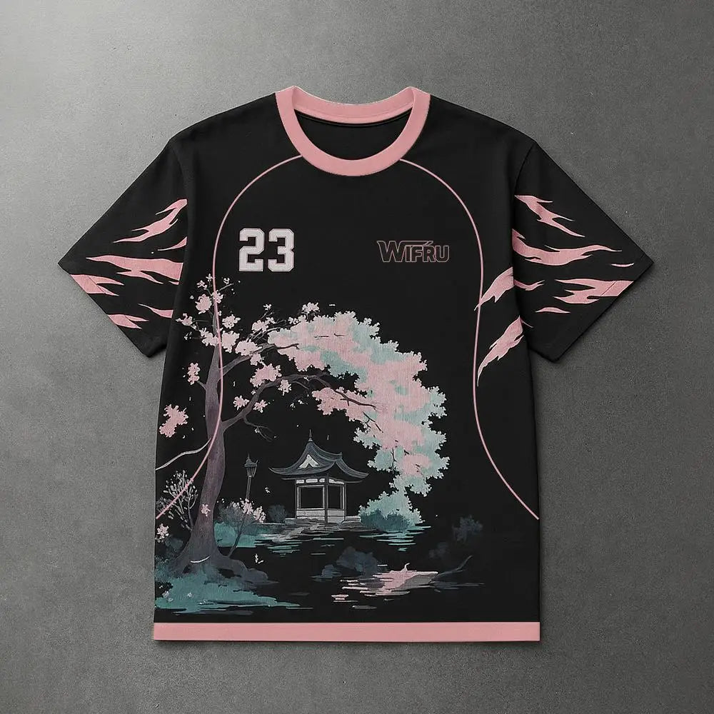 Traditional Ink Painting Graphic Football T-shirt WIFRU Japanese Anime Style Sports Training Jersey Men's Breathable Casual Tops