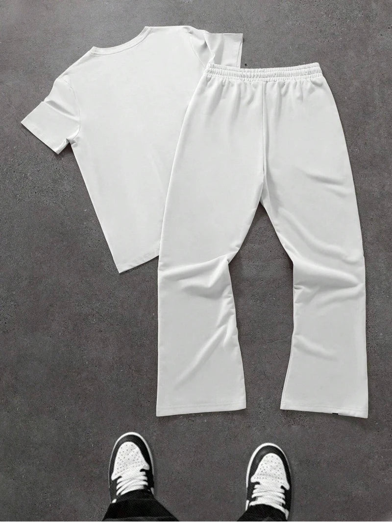 Men's Trendy Two Piece Fashion Hip Hop STRONG Letter Printed Crew Neck T-Shirt and Trousers Set Hip Hop Wear  Men's Clothing