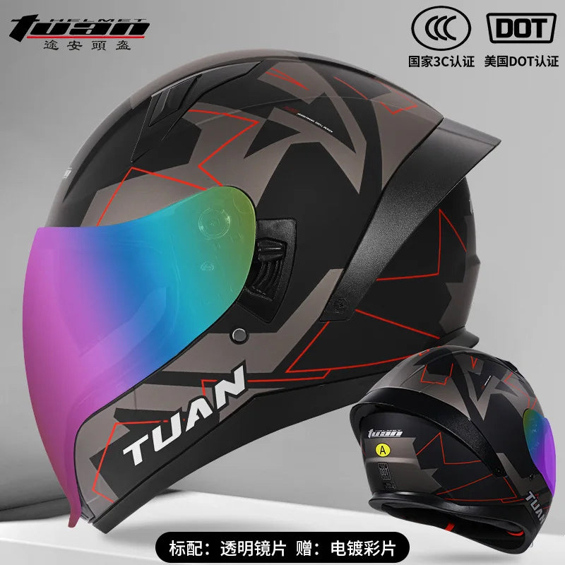 2026 New Motorcycle Helmet Standard DOT Double Mirror Drinkable Water Ghost Face Helmet Cycling Locomotive Full Helmet