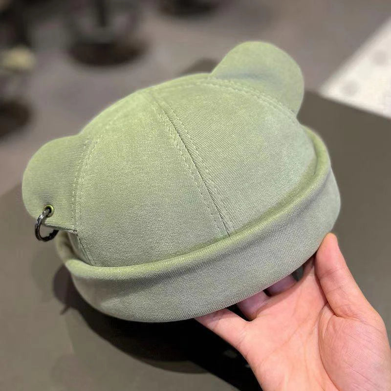 Unisex Cat Ear Cute Dome Caps Men Women Melon Beanie Htas Solid Color Autumn Winter Hip Hop Hat Fashion Korean Version Melon Cap