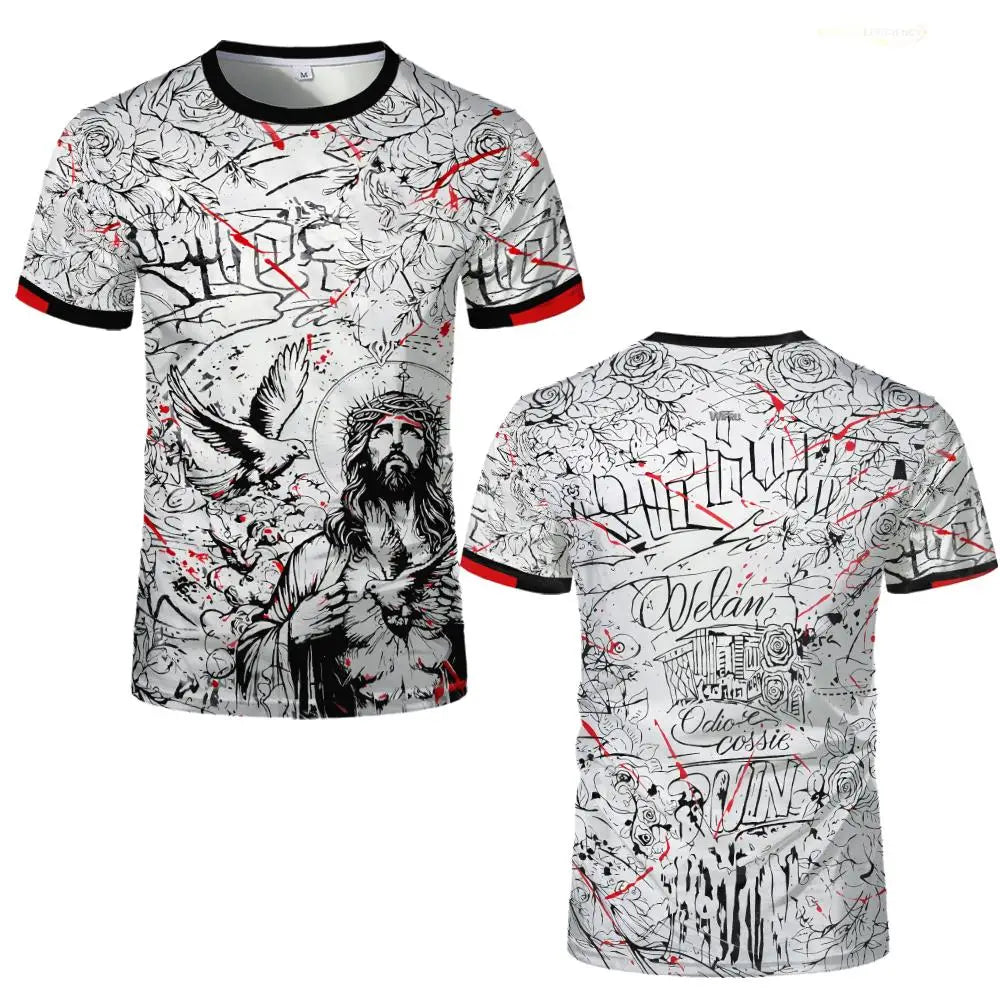 New Brazil Themed T-shirt Men's Brazilian Style Jesus Graphic Sports Jersey Unisex Street Trendy Breathable Short Sleeve Tees