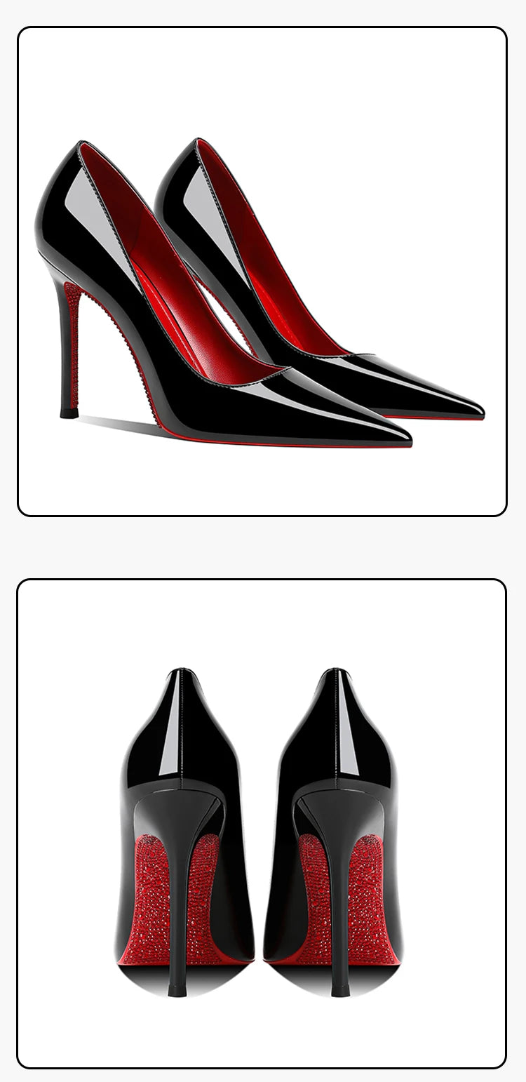 Women's heels 2025 New Luxury Brand Pumps Red Bottom Pointed Toe Rhinestone High Heels Elegant Stiletto Party Prom Ladies Shoes