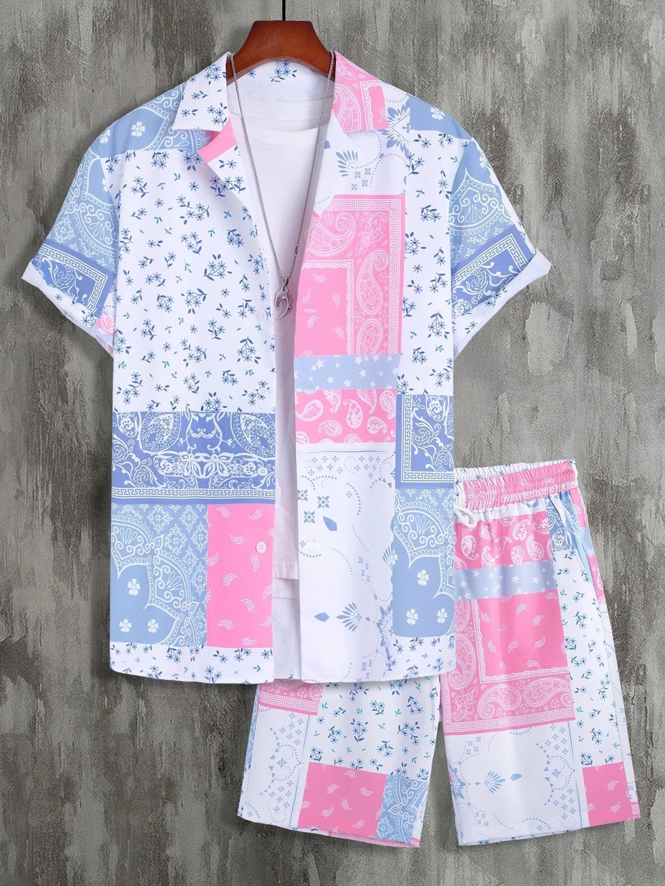 2024 Men Sets Print Patchwork Lapel Short Sleeve Casual Shirt Beach Shorts Summer Streetwear Vacation Hawaiian Suits Men S-5XL