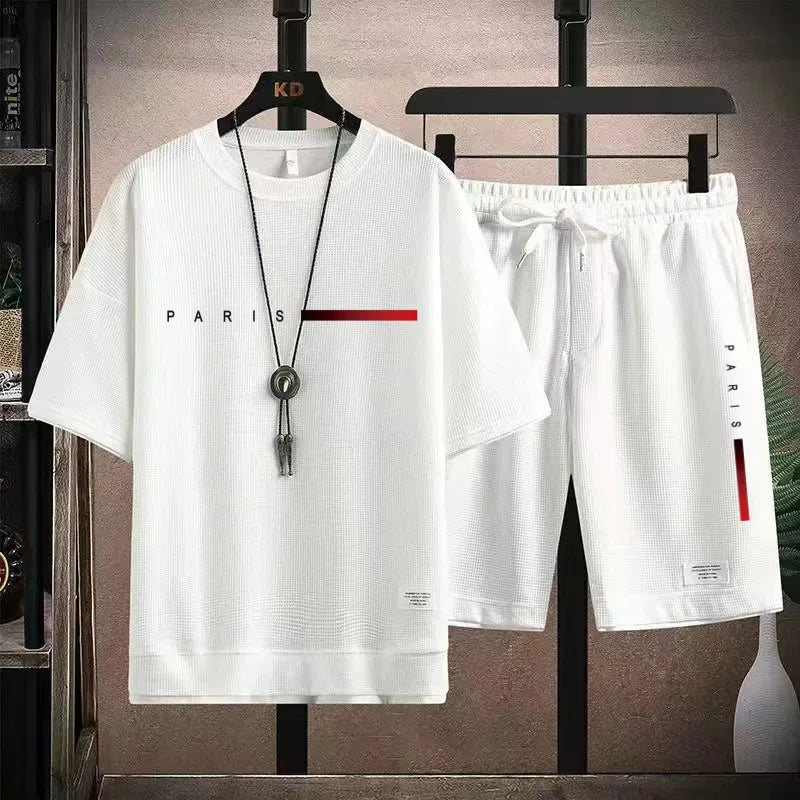 2026 New Trend Hot Summer Sports Suit Modern Casual Suitable for Men Breathable T-shirt Shorts Two-piece Casual and Fashionable
