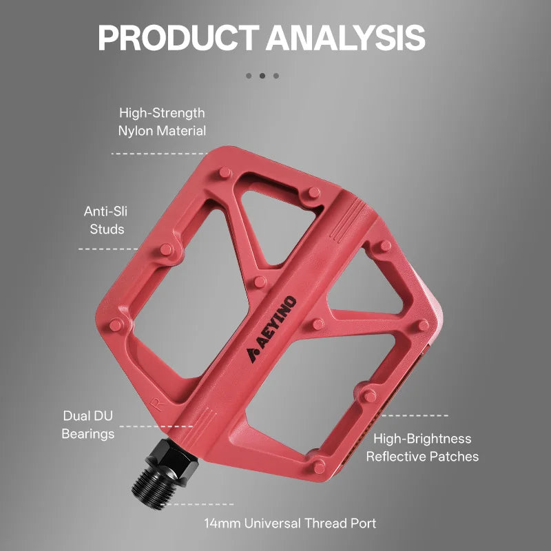 AEYINO Bicycle Pedals MTB Bike Pedal Foot Plat Nylon Anti-slip 9''16 Standard Pedals Widen Classic Pedal Reflector Bicycle Parts