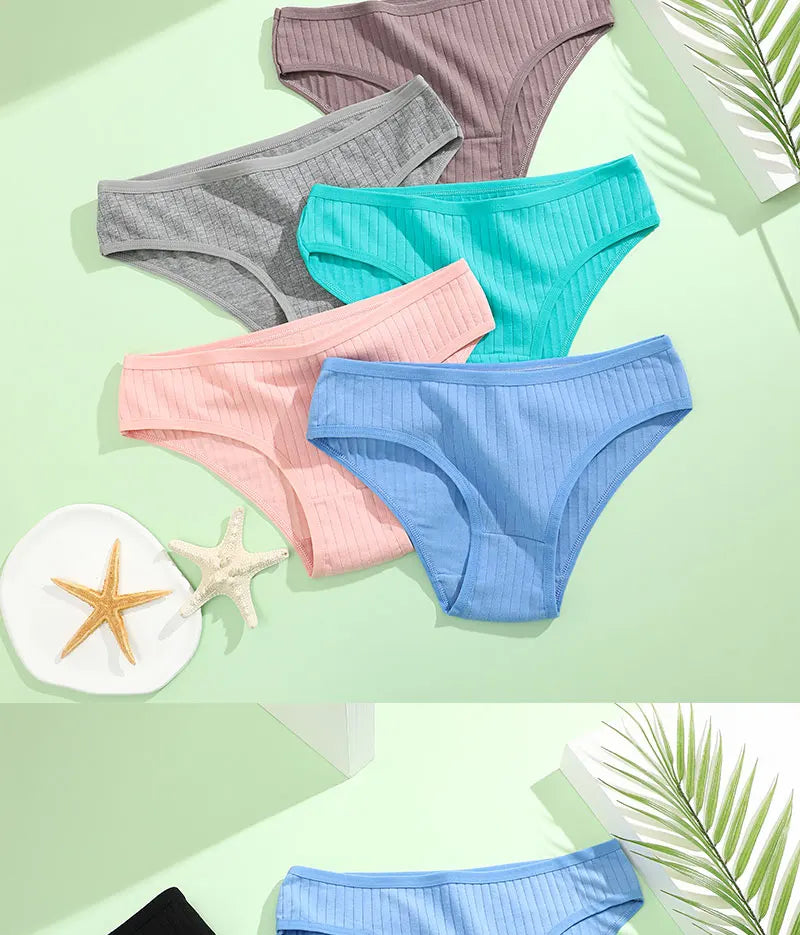 4PCS/SET Women's Cotton Panties Sexy Soft Striped Underpants Solid Color Briefs Female Comfortable Stretch Lingerie M-XL