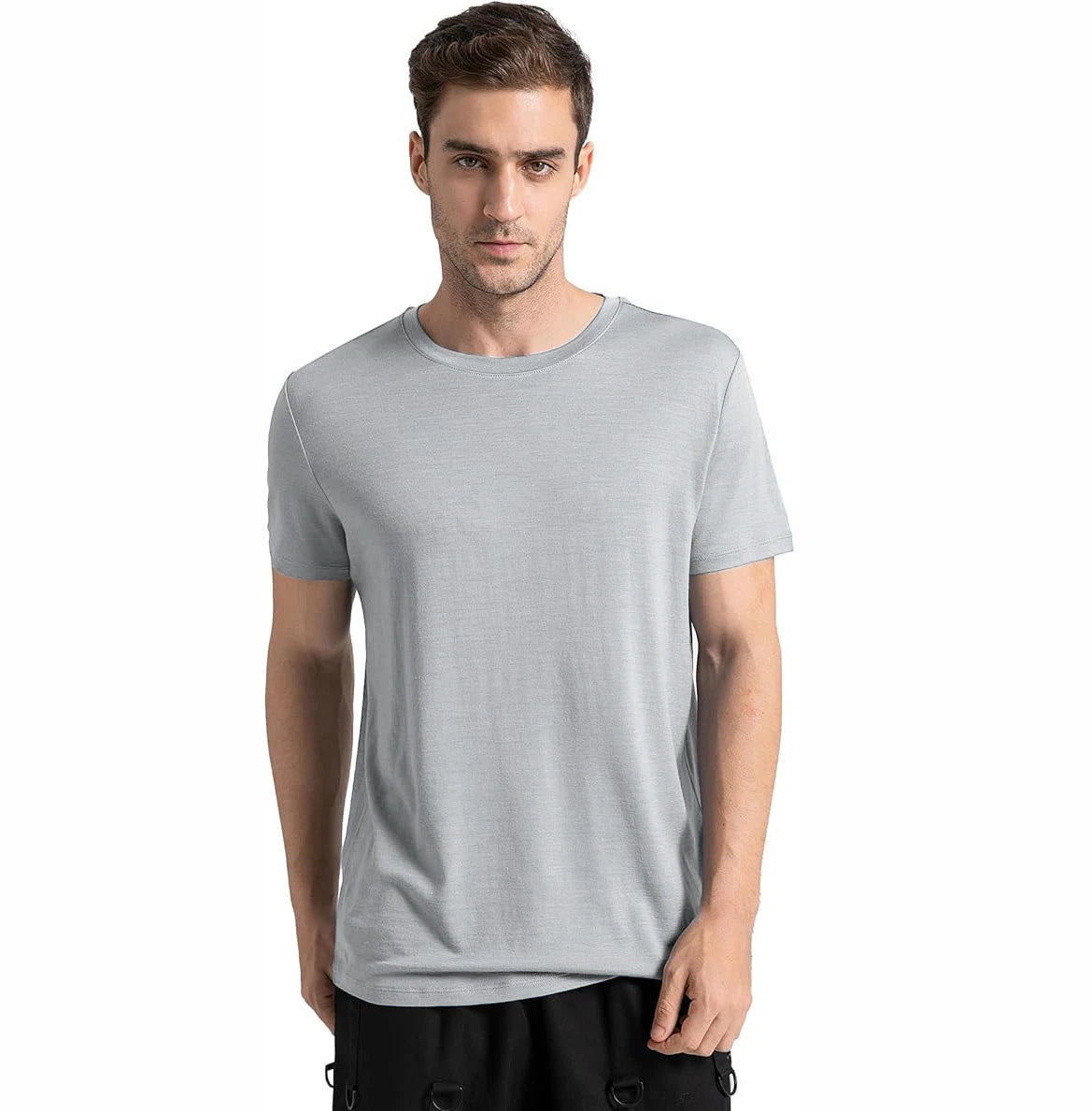 100% Merino Wool T Shirt for Men Short Sleeve Tee 170GSM Men Wool Base Layer Quick Dry Anti-Odor for Travel Hiking USA Size