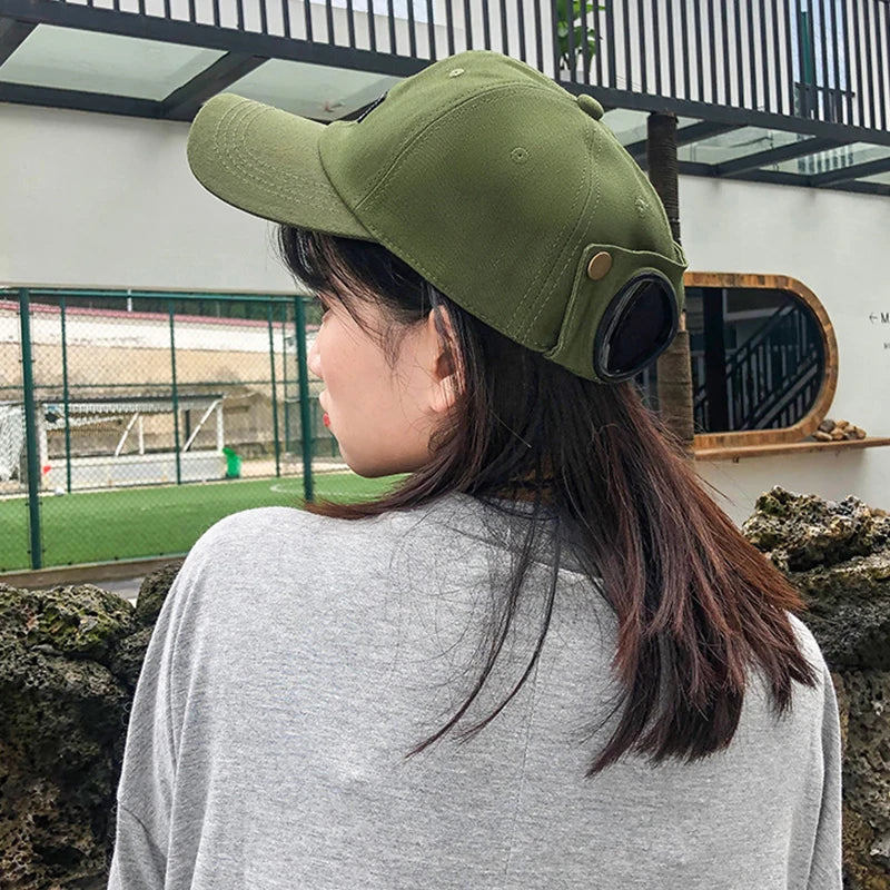 Hip Hop Aviator Hat With Sunglasses For Men Women Fashion Glasses Bonnet Summer Outdoor Sun Visors Fashion Punk Baseball Cap