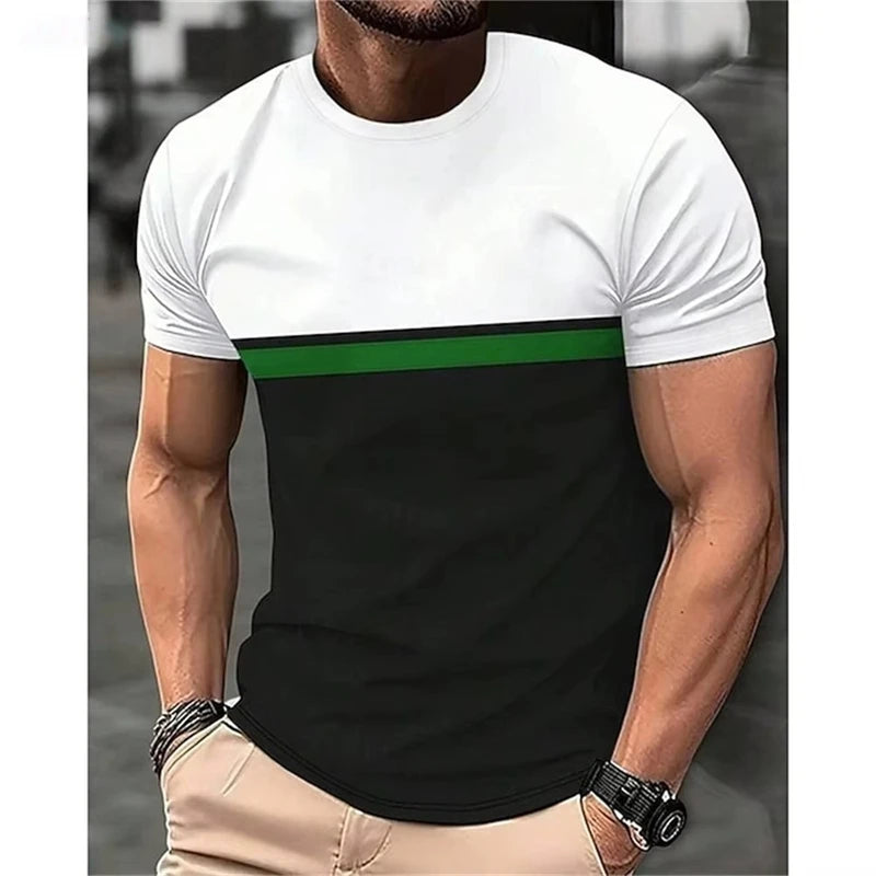 Fashion Stripe Contrasting Colors T Shirts For Men Simple Trend Streetwear 3D Printed Crew Neck Tees Casual Breathable T-shirts