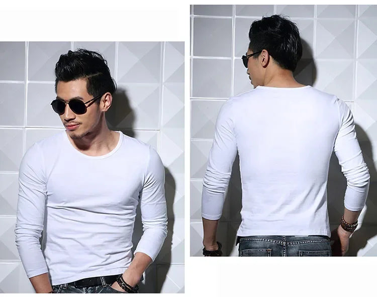 Men's Long Sleeve V Neck T Shirt 2026 MRMT Men T-shirt Slim Solid Tight Man T Shirt Tops Tees Clothing