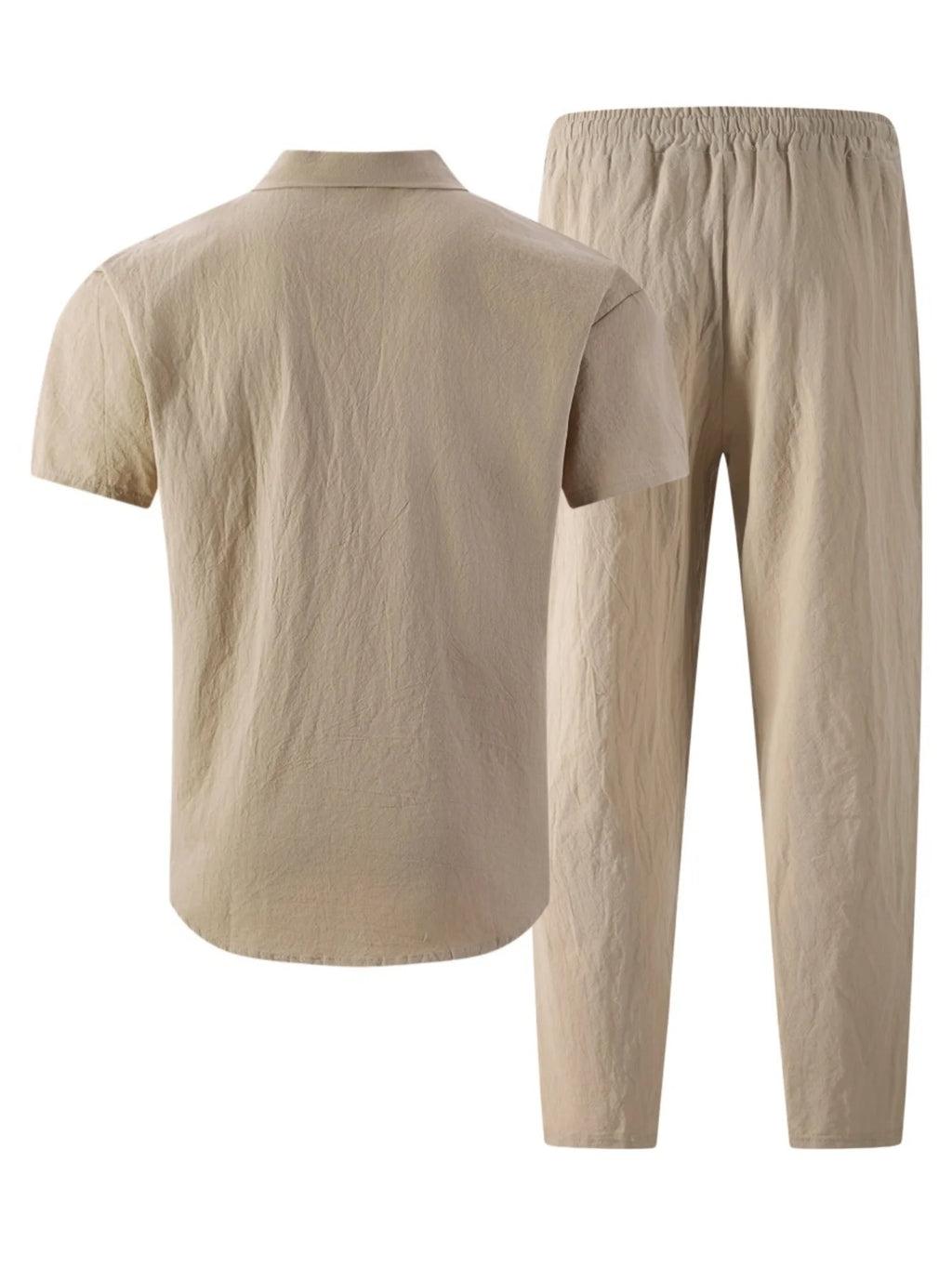 Men's Cotton Linen Short Sleeve Shirt & Pants Set Turn-Down Collar Double Pocket Casual Streetwear
