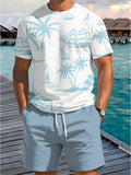 2025 Summer New Men's Short Sleeve Palm Tree Print T Shirt Fashion Men's Vacation Beach Casual Shirts Graphic Tee Summer Tops