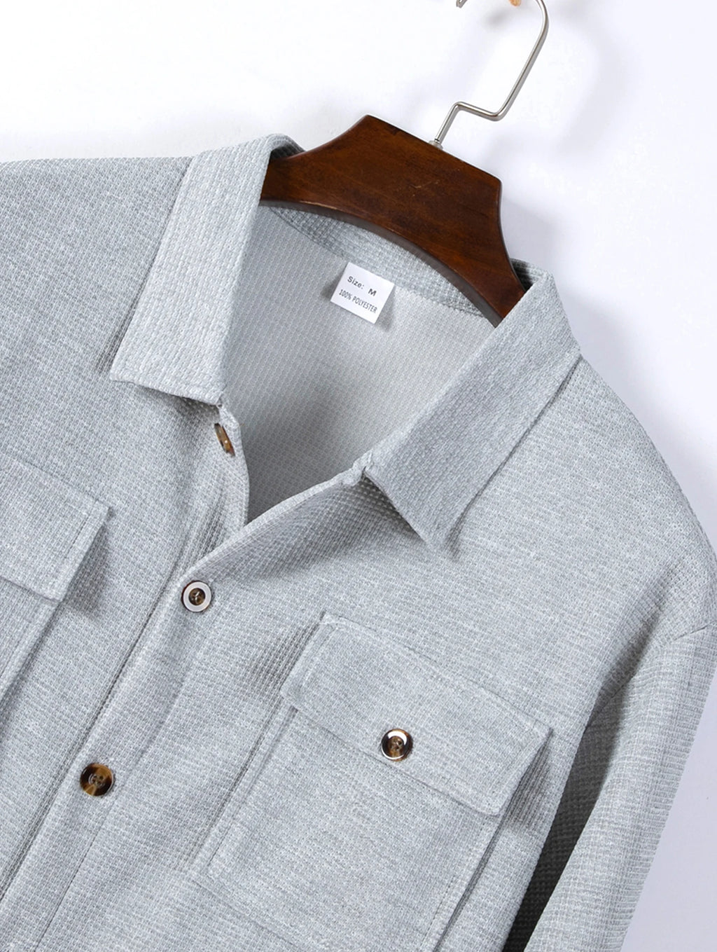 Men's Waffle Knit Button Down Shirt - Casual Long Sleeve Turn Down Collar Chest Pocket Work Shirt