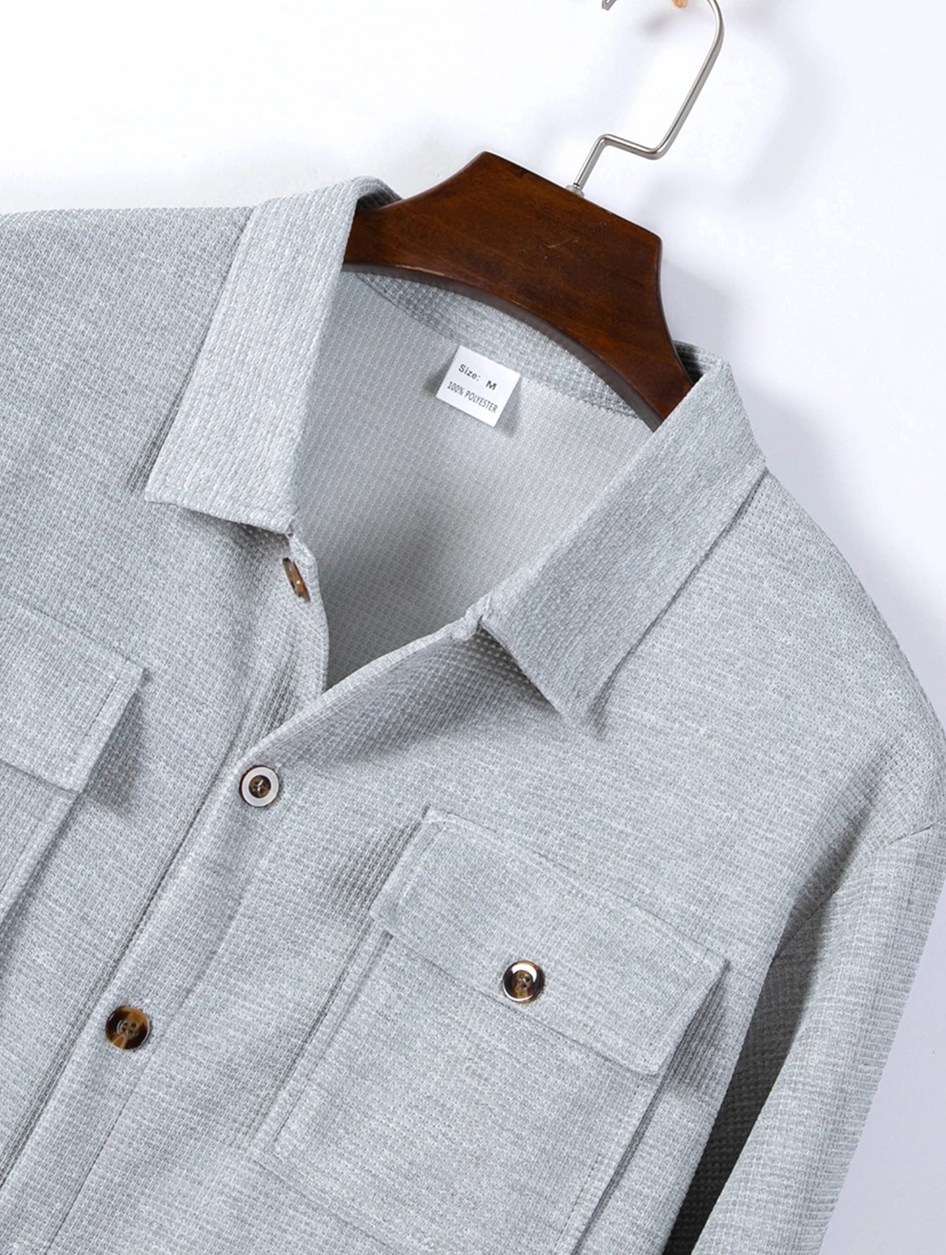 Men's Waffle Knit Button Down Shirt - Casual Long Sleeve Turn Down Collar Chest Pocket Work Shirt