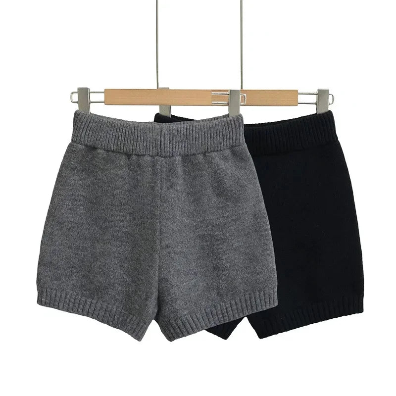 High-Waisted Elastic Knit Shorts Women's Anti-Exposure Outerwear Warm Pants Base Layer Thermal Pants Harajuku Vintage Y2K Shorts