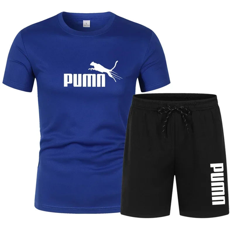 Summer fashion trend: Men's sporty casual suits, breathable and comfortable - short-sleeved quick-drying T-shirt + jogging short