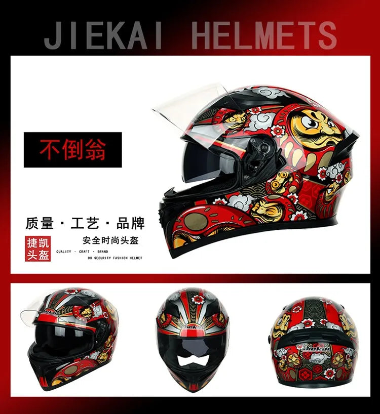 JIEKAI DOT Certified Full Face Motorcycle Helmet Racing Dual Lens Helmet