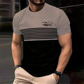 Business Casual Men's Striped T-shirt Simple Word Print Round Neck White T Shirts Summer Streetwear Breathable Loose Top Men