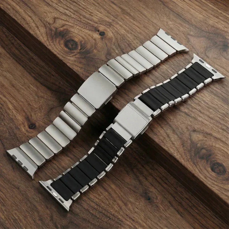 Titanium Metal Band For Apple Watch Ultra 3 11 10 9 8 7 SE 6 Liquid Silicone Magnetic Strap For iWatch 42mm 44mm 45mm 46mm 49mm