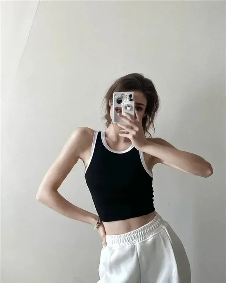 Spring Summer Color Block Sleeveless Vest Outerwear Pure Color Strap Innerwear Sports Top Base Shirt Beautiful Wrap Chest Women