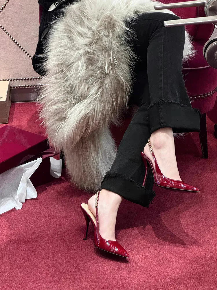 Patent Leather Women's Elegant High Heels Luxury Brand Women Pumps 2026 Trend Pointed Toe Sexy Party Slingback Woman Heel Shoes