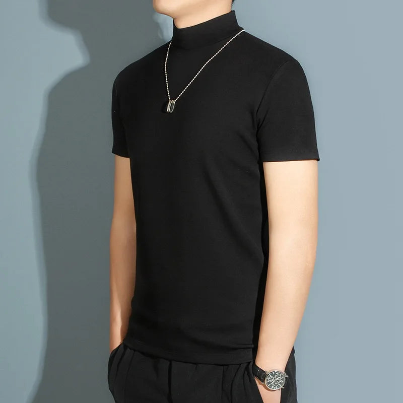 1pcs Thin New Men Half High Collar T shirts Short-sleeve Tee Fitness Joggers Bodybuilding Quick Dry tshirt Male Gym Clothes Tops