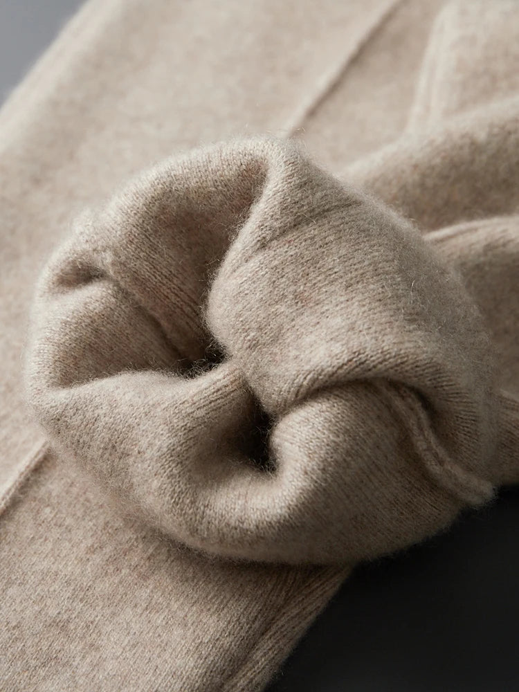 Autumn and Winter Thickened High Waisted 100% Merino Wool Men's Pants Small Leg Pants Casual Business Knitted Sweatpants Warm