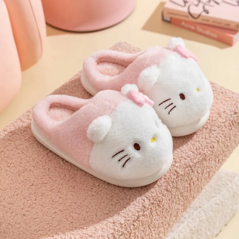 Sanrio Plush Slippers Women My Melody Kawaii Anime Cinnamoroll Cotton Shoes Flat Autumn Winter Keep Warm Non-Slip Cute Girl Gift