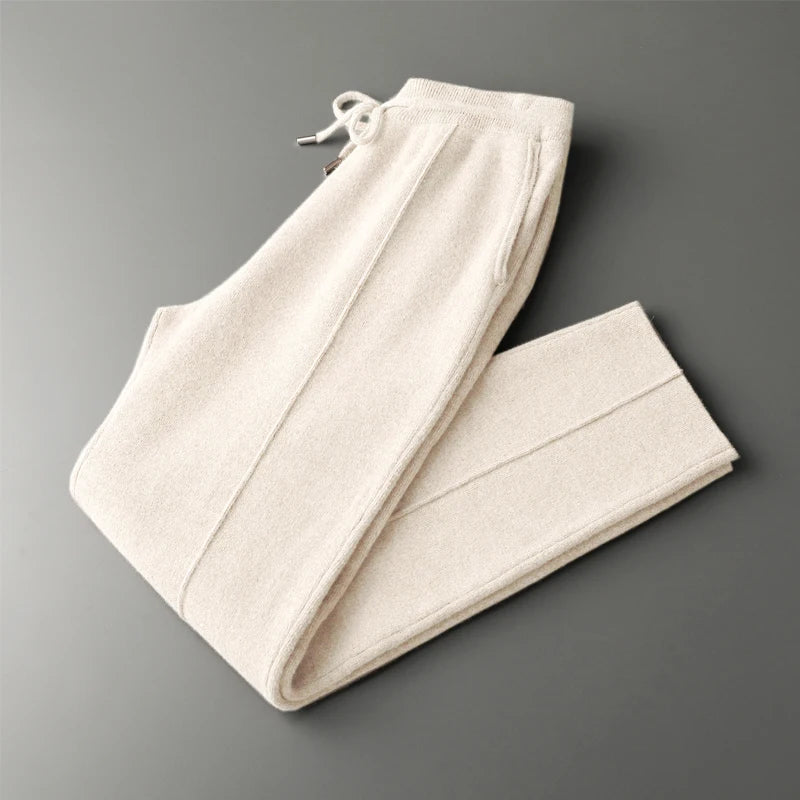 Autumn And Winter New Thick Leisure Cashmere Pants Men's Slim Knitted Pants 100% Pure Wool Pants To Keep Warm