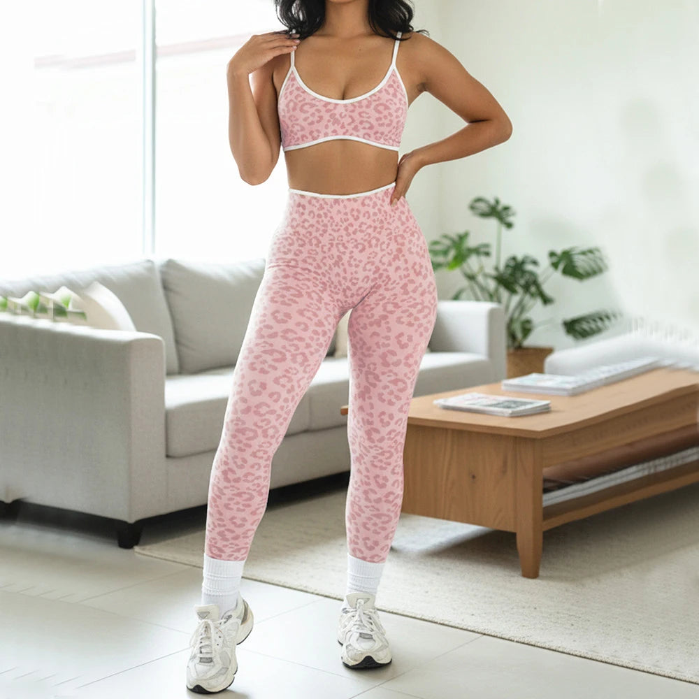 Seamless Leopard Yoga Set Women Sports Bra High Waist Shorts Scrunch Gym Fitness Workout Run Legging Activewear XP269