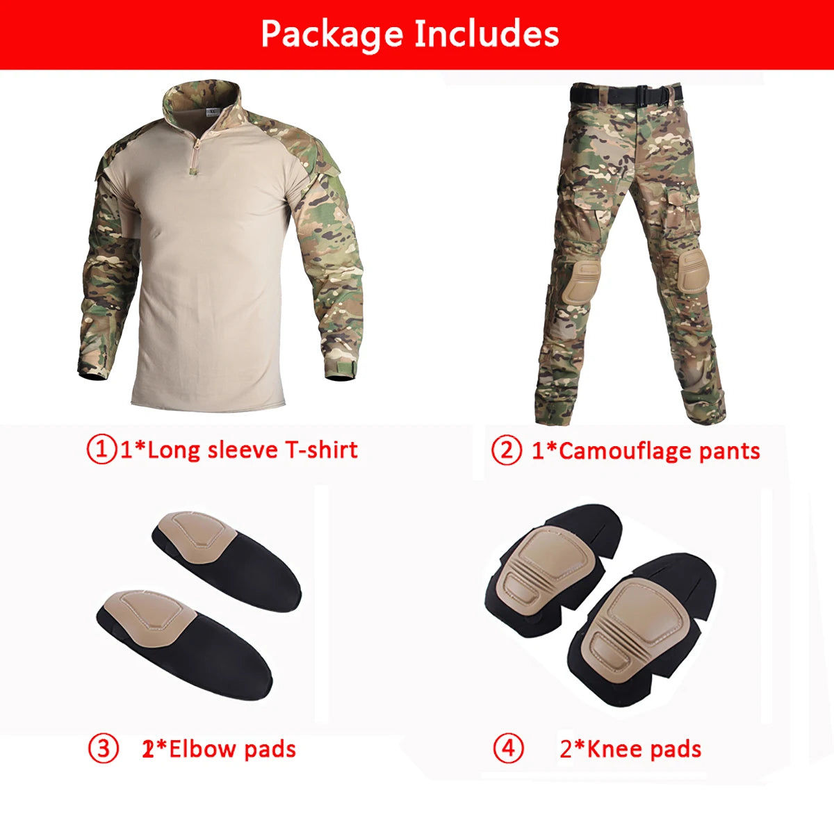 Tactical Suits Camo Uniform Clothes Outdoor Men Clothes Wear resistant Airsoft Hunting Suit Combat Shirt + Cargo Pants+4 Pads