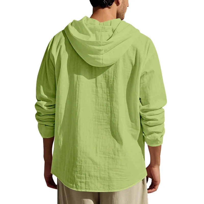 Men's Linen Long-Sleeved Shirt And Pants Set Breathable Outdoor Leisure Hiking Beach Sports Clothing for Spring Summer Autumn