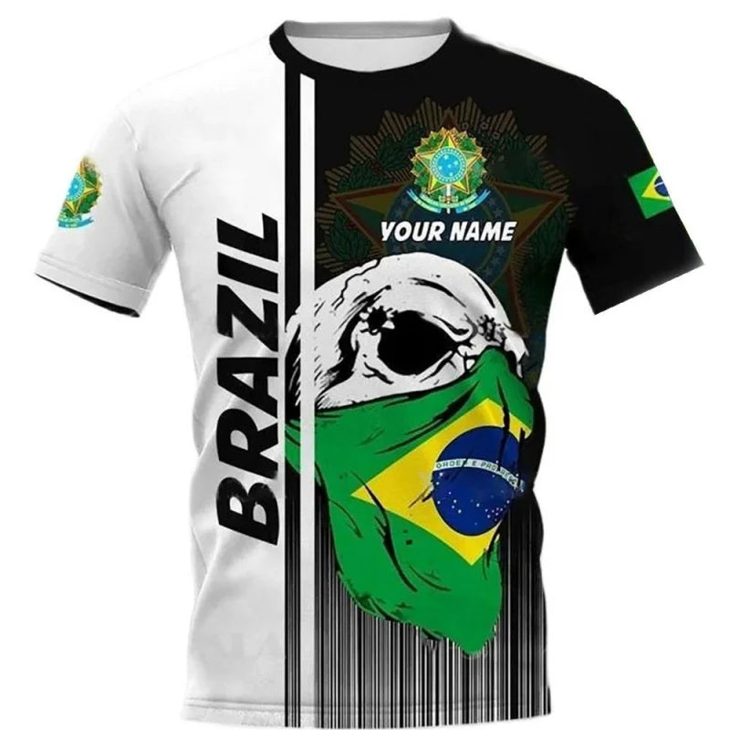 3D Printed Brazil Flag T Shirt Men Brazilian Football Pattern T-Shirts Summer Street Sports Round Neck Tops Short Sleeve Tees