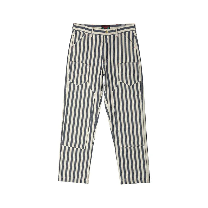14oz Dense Thicken Heavyweight Striped Pants for Men Good Quality Winter Fall America Style Loose Casual Vintage Worker Trouser