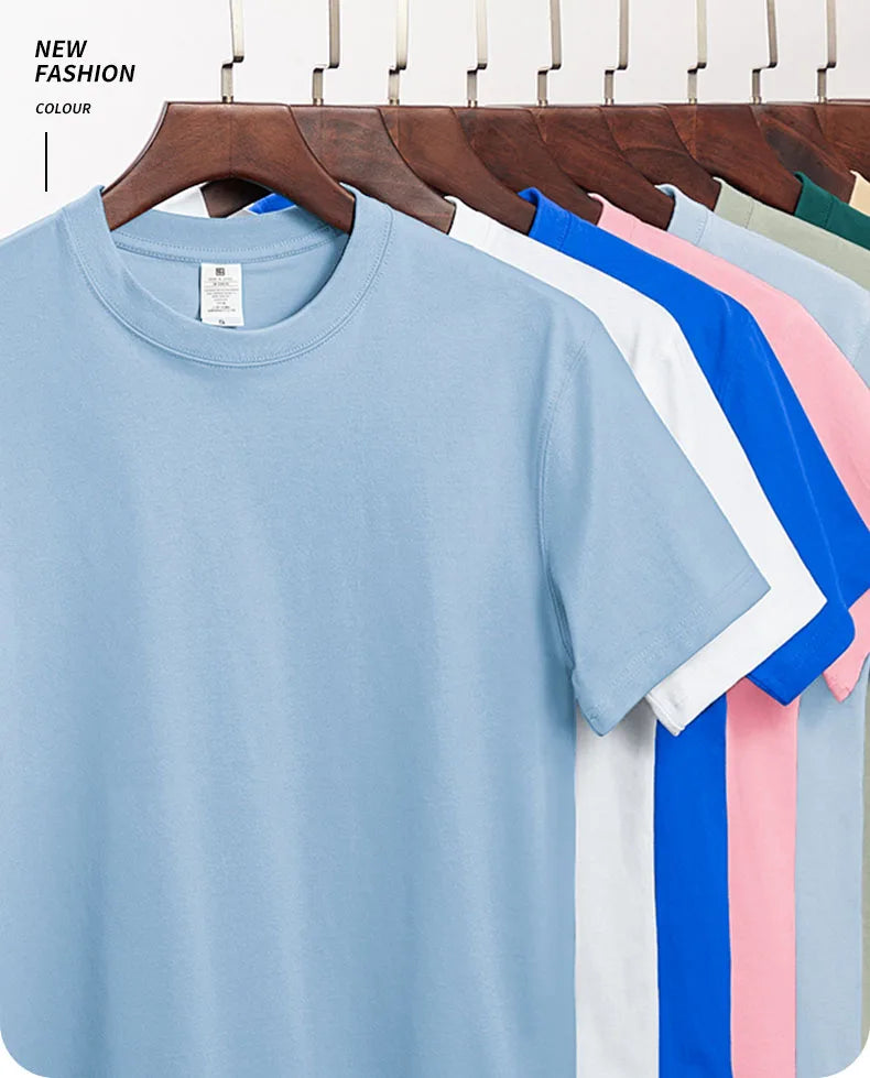 100% cotton heavy t-shirt summer solid color 230 g men's white casual all-match round neck fall shoulder short sleeve