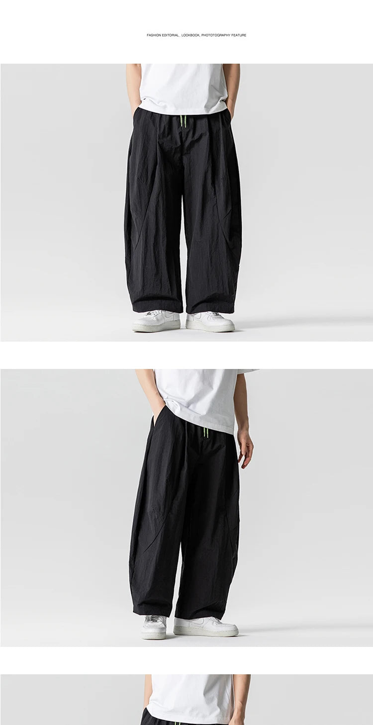 Wide Leg Pants Men and Women summer Light Thin Solid Straight Casual trousers Elastic Waist Harun Pant Loose Oversize Streetwear