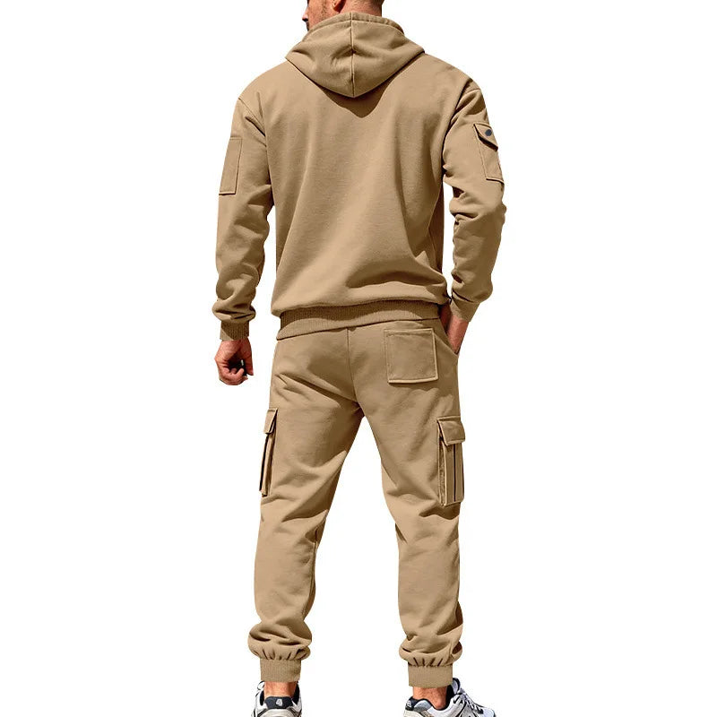 Men's Full Zip Hooded Tracksuit 2 Piece Set Casual Cargo Pocket Jogger Suit Outdoor Sports Hoodie And Pants Set